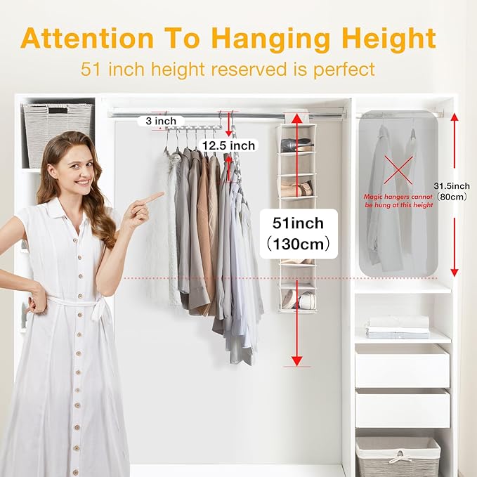 HOUSE DAY 10.5 Inch Closet Space Saving Wardrobe Clothing Magic Hangers Oragnizer Heavy Chrome Hangers, Updated Hook Design Pack of 8