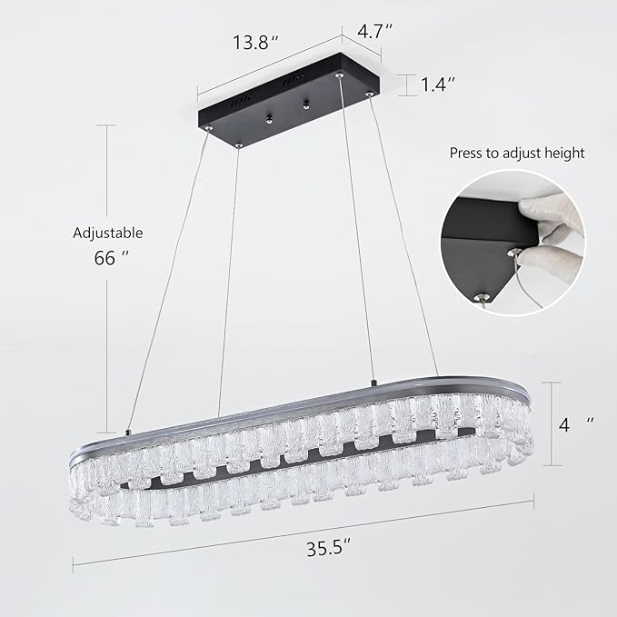 Modern Pendant Lights Kitchen Island, 35.5" Dimmable LED Elliptical Runway Light Fixture Silvery Gray Aluminum Bar Lights Hanging for Dining Room, Kitchen, Restaurant, Living Room