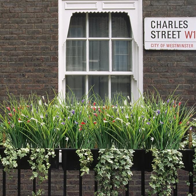 Melorca&Guilla Artificial Plants Outdoor 3PCS 23“ Fake Tall Grass,Faux Grass Plant,Artificial Grass Greenery Shrubs Bushes for Garden Porch Window Box Shop Office Home Décor