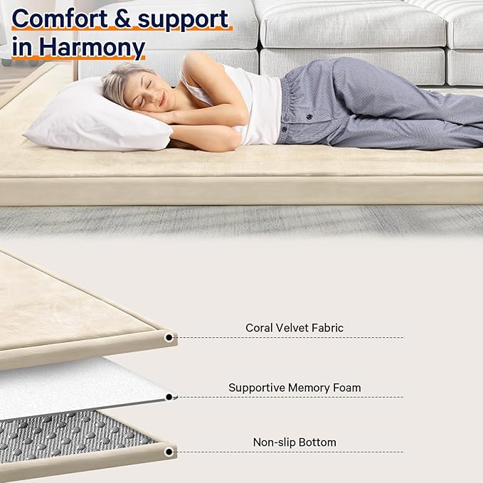 Baby Play Mat for Floor Tummy Time Mat Nursery Rug Muscle Mat Area Rug Playroom Rug Tatami Mat Memory Foam 1.3" Thick Beige Crawling Mat for Babies,Toddlers, Infants, Kids,Floor Mat