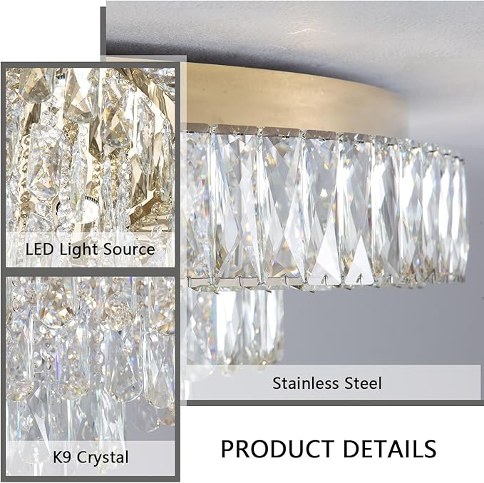 Modern Crystal Chandeliers for Living Room Ceiling Light Fixture LED Dimmable Lamp with Remote Pendant Lighting Flush Mount Ceiling Light for Dining Room Bedrooms Foyer
