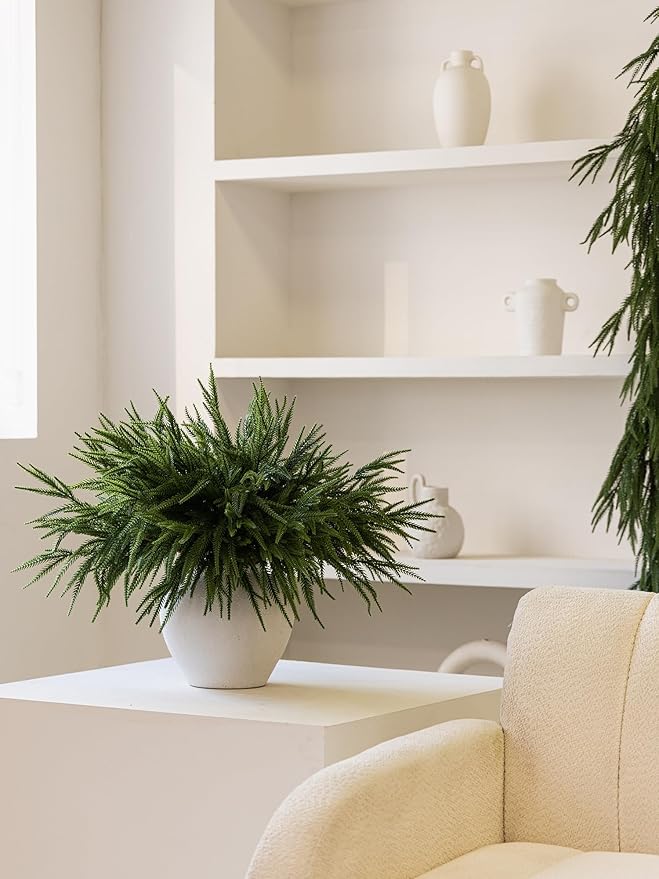 MISSPIN 12 Pcs 21.5 Inches Christmas Norfolk Pine Branches, Norfolk Pine Artificial Christmas Branches DIY Crafts Faux Pine Branches for Xmas Indoor Outdoor Home Decor