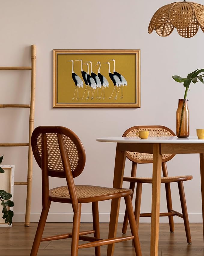 HUARCEY Gold Framed Vintage Wall Art for Living Room, Animals Painting Prints Shelf Decor for Kitchen, Aesthetic Bedroom Wall Art Decor, Christmas Gifts for Friends or Family (Seven Cranes 16"x24")