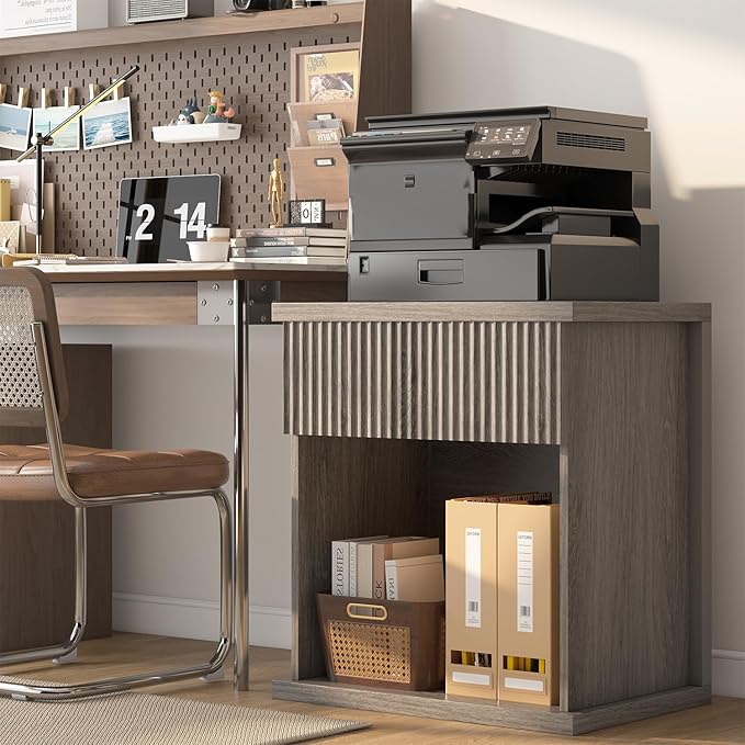 Fluted Nightstand, 22.8" Wide Nightstands with Drawer Storage Large Wood BedsideTable Night Stand for Bedroom, Grey Oak