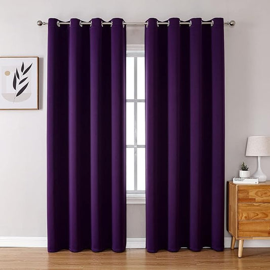 ChrisDowa Blackout Curtains 102 Inches Long 2 Panels Set for Living Room, Grommet Thermal Insulated Room Darkening Curtains for Bedroom (Royal Purple, 52 x 102 Inch)