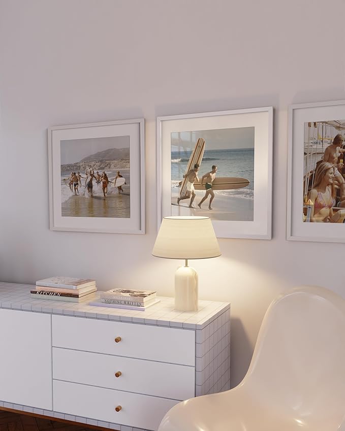 HAUS AND HUES 20x20 White Metal Picture Frames Matted to 16x16 - Features Premium Aluminum & Hanging Hardware, Shatterproof Plexiglass - Ideal for Home, Room, Office (20x20 in, White, Set of 3)