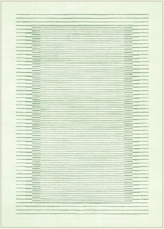 Wonnitar Washable Striped 5x7 Living Room Area Rug, Non-Slip Green Berber Stripe Rugs for Bedroom, Low Pile Soft Minimalist Floor Carpets for Kids Nursery Room Dining Room (Green,5' x 7')