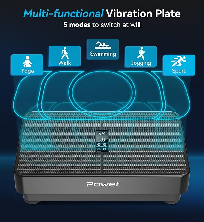 POWET Vibration Plate Exercise Machine, 99 Speed Levels with 5 Setting Modes, 400LBS Whole Body Workout Waver Vibration Plate for Lymphatic Drainage