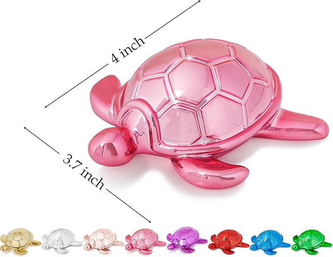 Small Sea Turtle Statue 4 inch Shiny Pink Accent Knick Knacks Paperweight for Bathroom Home Office Shelf Desk Table Decor, Cute Sea Turtle Gifts for Women