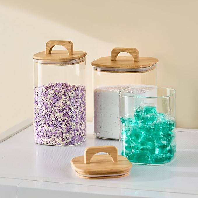 Sweejar 2 qt Glass Food Storage Jars with Airtight Lid, Half Gallon Laundry Pods Container, 64 oz Glass Jars for Laundry Room Organization, 2 Pack