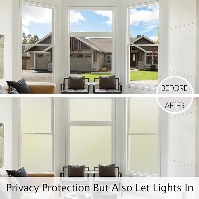 HIDBEA Frosted Window Privacy Film Heat Control UV Blocking, Static Cling Non-Adhesive Reusable Door coverings for Bathroom Home Office (Frosted 35.4 Inch x 8.2 Feet)