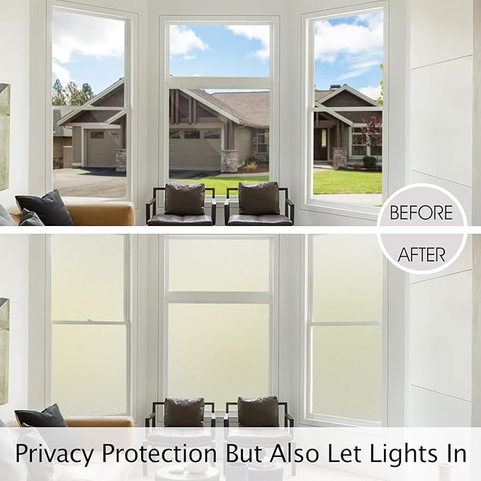 HIDBEA Frosted Window Privacy Film Heat Control UV Blocking, Static Cling Non-Adhesive Reusable Door coverings for Bathroom Home Office (Frosted 17.7 Inch x 8.2 Feet)