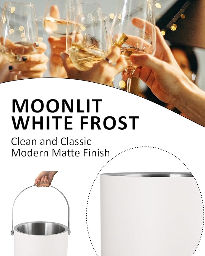 Insulated Ice Bucket with Silicone Lid, Scoop, Tongs & Strainer, 3L Stainless Steel Double Wall Ice Buckets for Parties & Cocktail Bar, Champagne Ice Bucket with Lid for Freezer, Ivory