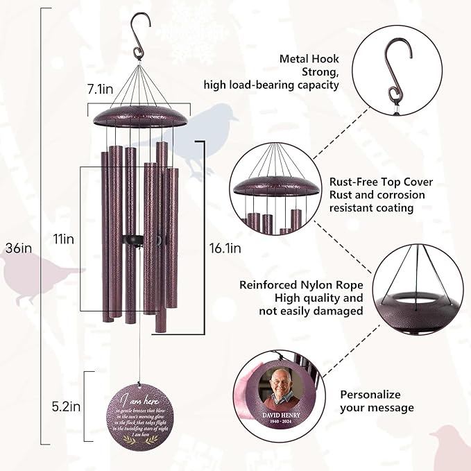 ASTARIN Happy Retirement Gifts Wind Chimes, Personalized 30" Wind Chime for Teacher Coworkers Boss, Personalized Retire Gifts Deep Tone Windchime
