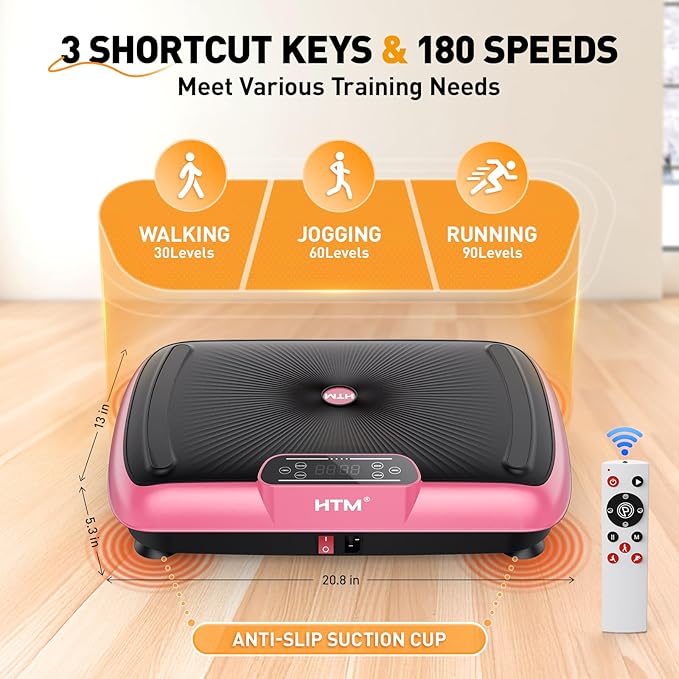 Vibration Plate Exercise Machine - 180 Speeds & 300 lb Capacity, Full Body Workout Vibration Platform with Remote Control for Lymphatic Drainage, Weight Loss & Toning