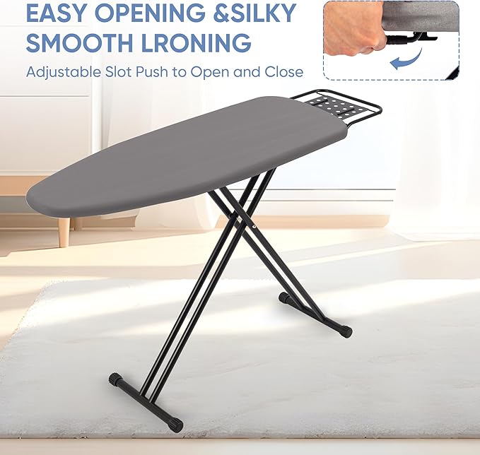 Full Size Ironing Board 47" X 15" with Heat Resistant Cover and Thicken Felt Pad, Safety Iron Rest, Anti-Skid Feet, Height Adjustable, Heavy Duty