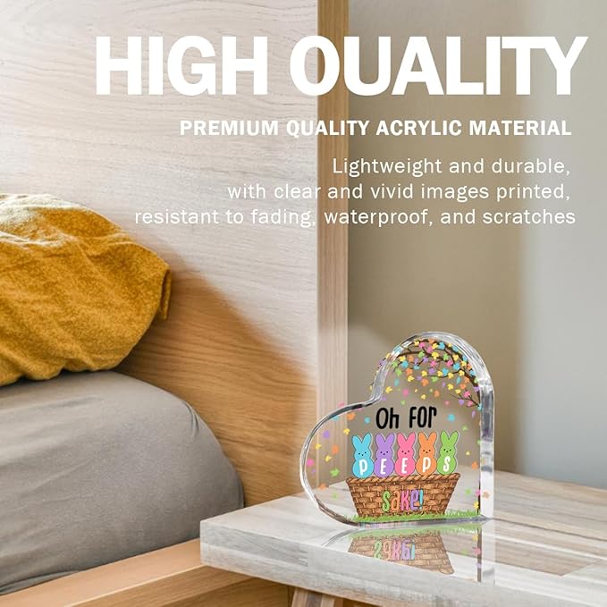 Funny Easter Bunny Decor Desk Decor Acrylic Heart Sign Easter Decorations Easter Gift Acrylic Heart Plaque Box Sign for Home Farmhouse Kitchen Bathroom Shelf Table Decoration Oh for Peeps Shake Sign