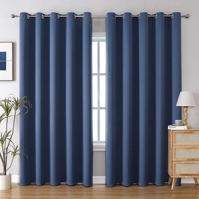 ChrisDowa Blackout Curtains 70 inches Wide for Bedroom - 2 Panels Set Extra Wide Grommet Thermal Insulated Room Darkening Curtains for Living Room (Stone Blue, 70 x 84 Inch)