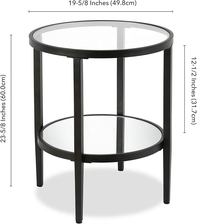 Henn&Hart 20" Wide Round Side Table with Mirror Shelf in Blackened Bronze, Table for Living Room, Bedroom