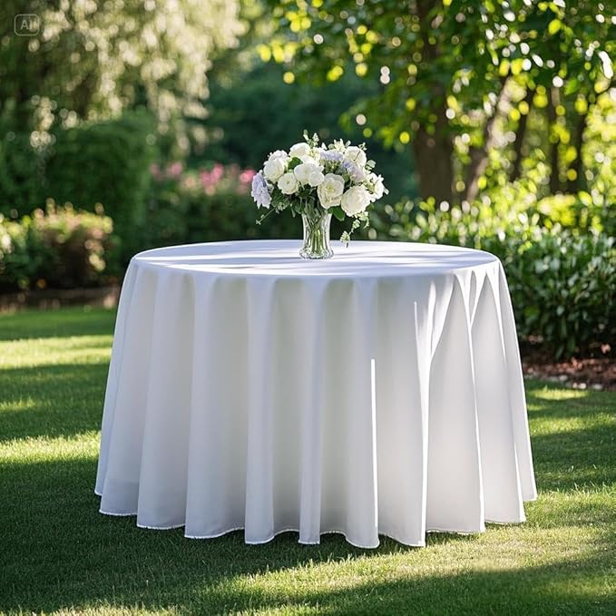 Surmente 120 inch Round tablecloths -5 Pack White Round Table Cloths, Polyester Fabric Table Covers for Weddings, Banquets, or Restaurants