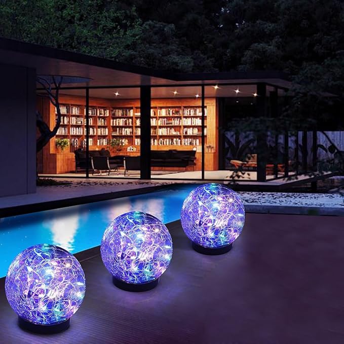 Solar Garden Lights Outdoor Waterproof, 6 Pack Cracked Glass Ball Light, Ground Landscape Garden Decor, Solar Globe Decorative for Pathway/Patio/Lawn/Yard (Multicolor, 3.9")