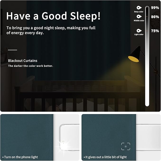 Easy-Going Blackout Curtains for Bedroom, Solid Thermal Insulated Grommet and Noise Reduction Window Drapes, Room Darkening Curtains for Living Room, 2 Panels(42x72 in, Bluestone)