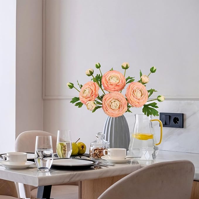 IPOPU 4PCS Real Touch Ranunculus Artificial Flowers Faux Ranunculus Flowers for Vases Real Look Silk Peonies Fake Peony Flowers for Home Indoor Wedding Centerpieces for Table Decorations (Champagne)