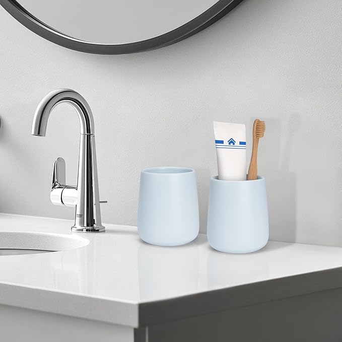 Bathroom Tumbler Cup Ceramic 13.5oz Reusable Toothbrush Cup 400ml,Toothbrush Holder Adequate for Your Bathroom (Blue)