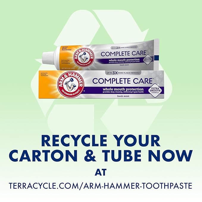 ARM & HAMMER Complete Care Toothpaste, Teeth Whitening Toothpaste with Baking Soda, Fluoride, Whole Mouth Protection, Fresh Mint Flavor, 6.0 oz (Pack of 4)