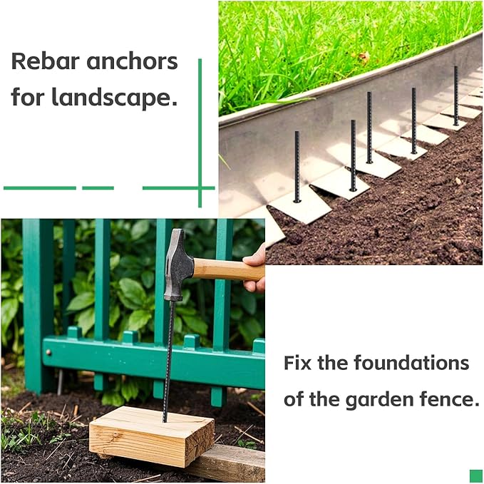 Rebar Stakes 16 Inch, 10 Pack Ground Stakes Heavy Duty with Chisel Point, Straight Metal Stakes for Concrete Form, Landscaping, Camping Tent or Timber, Black