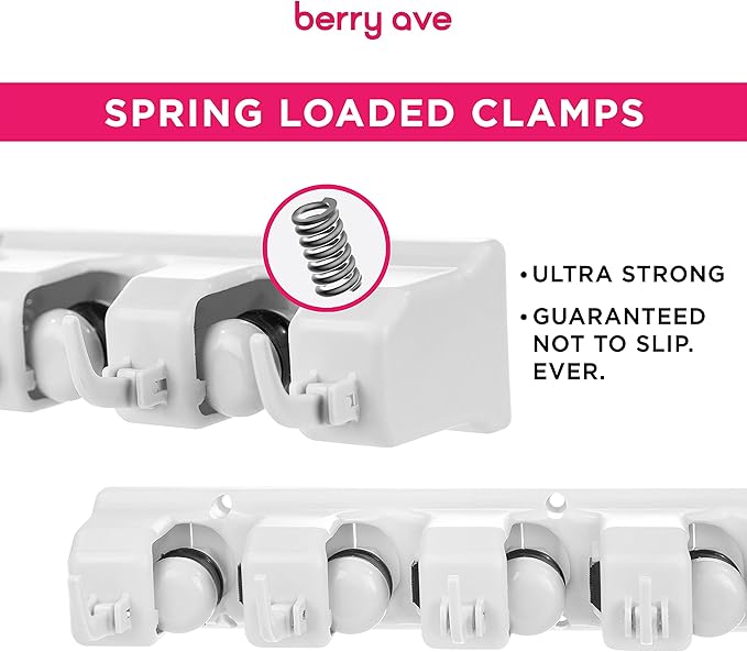 Berry Ave Broom Holder and Garden Tool Organizer Rake or Mop Handles Up to 1.25-Inches (White, 2pk)