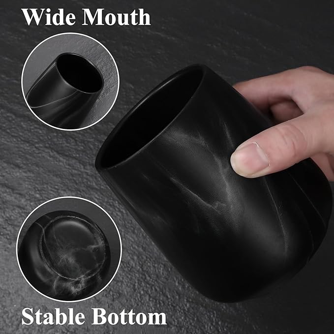Marble Black Toothbrush Holder for Bathroom - Ceramic Tooth Brushing Holders, Toothbrush Cup, Toothpaste Organizer for Bathroom Countertop, Makeup Brush Holder, Pen Holder for Home Desktop Storage