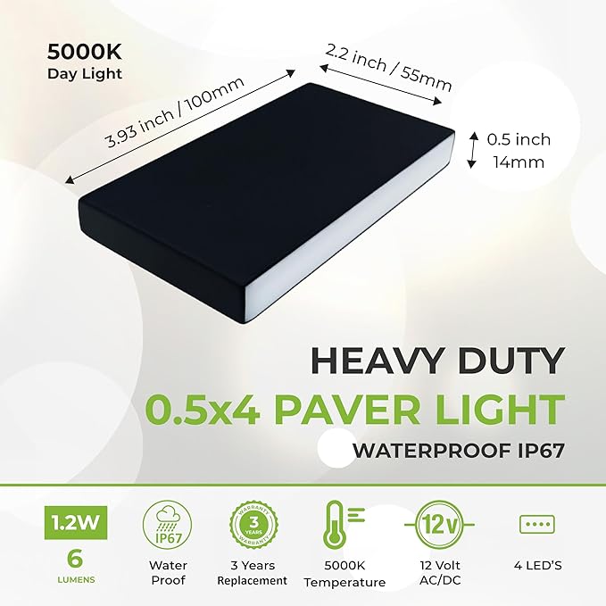 LUMENGY Paver Light Slim 0.5x4 Inch (0.47 x 3.93) Glare-Free Steel Lighting for Pavers, Brick, Walls, Driveways, Walkways & Pathways, 5000K Daylight, Waterproof, Drive-Over, Weird 12V AC/DC