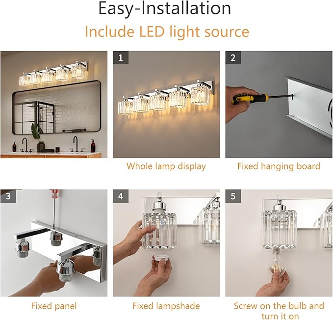 Modern Vanity Light 5-Lights Chrome Crystal Bathroom Wall Light Fixtures