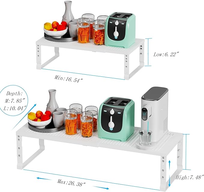 Expandable Spice Rack Kitchen Cabinet Shelf Organizer, Stackable Storage Shelves Racks, Adjustable Counter Shelving for Cabinets, Countertop, Cupboard,Pantry and More(3Packs/White/Large)