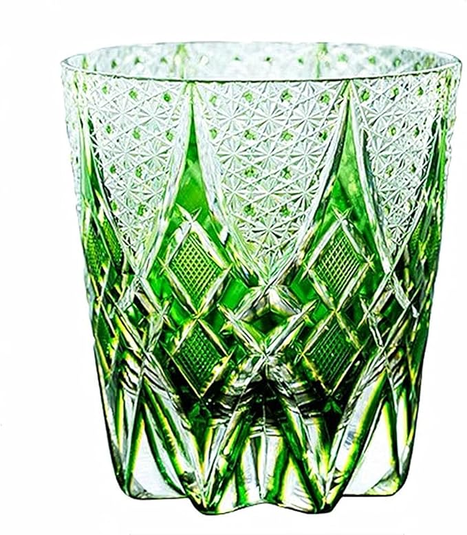 JEKE Edo style Hand Carved Drinking Glass Crystal Whisky Glass 340ml Tumbler For Whiskey Cocktail-Vodka-Beer Drinkingware Glasses In Gift Carton (Green)