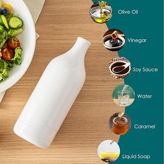 vancasso 20 Oz Ceramic Olive Oil Dispenser Bottle, Bottle Dispenser with Spout and Funnel for Kitchen,Suitable for Oil, Vinegar, Coffee Syrups & Other Liquids, White