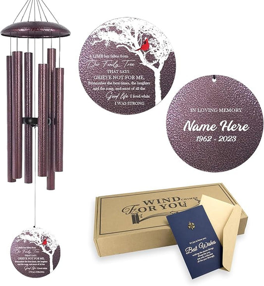 ASTARIN 36" Large Deep Tone Personalized Name Sympathy Wind Chimes, Cardinal Memorial Wind Chime for Loss of Mother Father Loved One, Bereavement Condolence Gifts Decor Outdoor Patio Garden