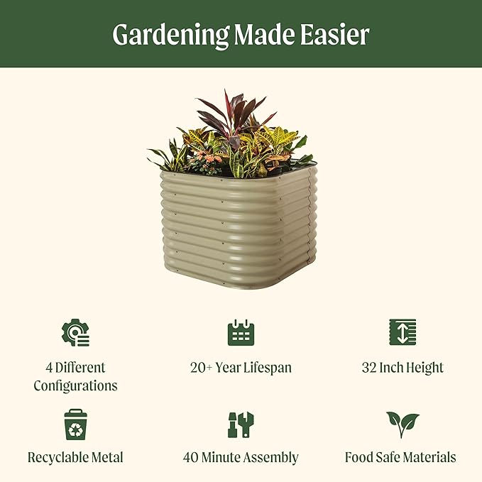 Vego garden 32" Extra Tall Raised Garden Bed Kits,4 in 1 Modular Raised Planter Box for Vegetables Flowers Fruits Oval Metal Raised Garden, Terra Cotta