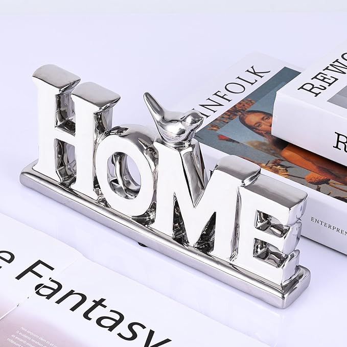 Love Sign Decoration,White and Silver Love Signs for Home Decor,Bird Sculpture Personalized Love Decor,Chrome Style Figurine Decorative Ornaments for Living Room,Bedroom,Desktop (Home, White+Silver)