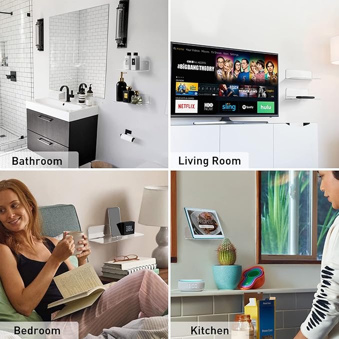 OAPRIRE Clear Acrylic Floating Shelves Set of 2 - Easily Expand Wall Space - 12 Inch Small Wall Shelf with Strong Adhesive for Bathroom, Bedroom, etc