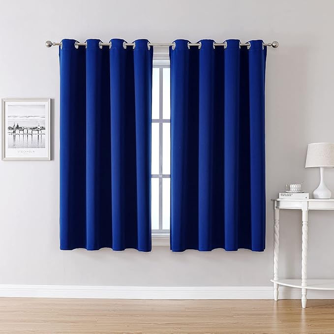 ChrisDowa Grommet Blackout Curtains for Bedroom and Living Room - 2 Panels Set Thermal Insulated Room Darkening Curtains (Royal Blue, 52 x 63 Inch)