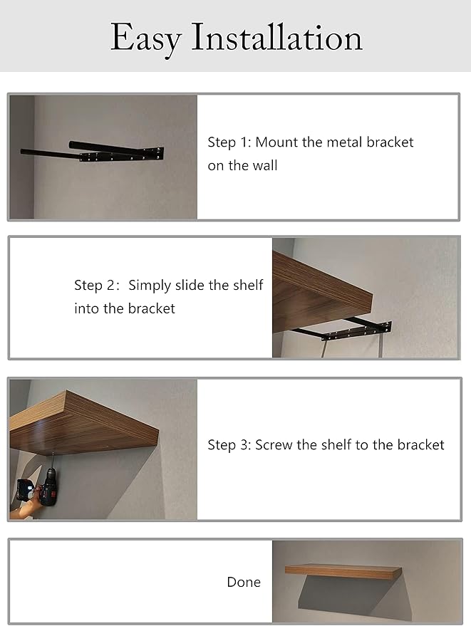 Floating Shelf, Set of 2 Wall Shelf, 24 in W x 12.75 in D x 2 in H Wooden Floating Wall Shelf with Invisible Brackets for Living Room/Bedroom/Bathroom/Kitchen Storage and Decor, Black