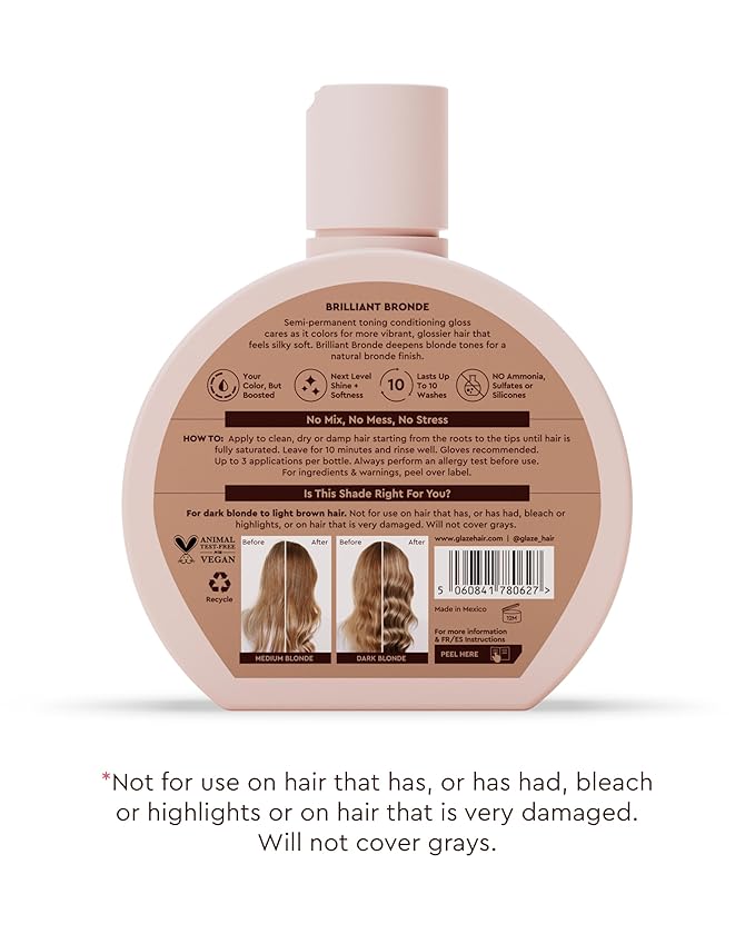 Glaze Supergloss Color Conditioning Gloss – Hydrating Semi-Permanent Color Hair Gloss & Shine Boost – Color Depositing Mask - Cruelty-Free – 6.4 Fl Oz - Brilliant Bronde - Dark Blonde to Light Brown