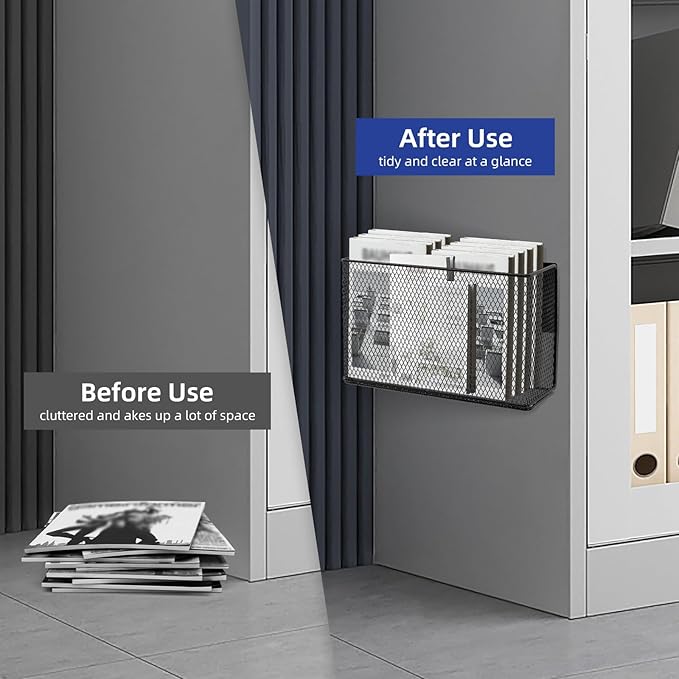 Black Magnetic Basket - Refrigerator Spice Rack & File Holder Locker Organizer - Wire Mesh Magnetic Shelf for Kitchen Storage