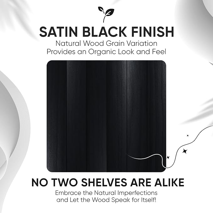 Homeforia 16 inch Black Floating Shelves, High End Solid Real Wood 16inch Bathroom Floating Shelves for Wall Mounted, 16in Wooden Small Floating Shelf, Heavy Duty Bracket, 16 X 6.5 X 1.75 in, Set of 4