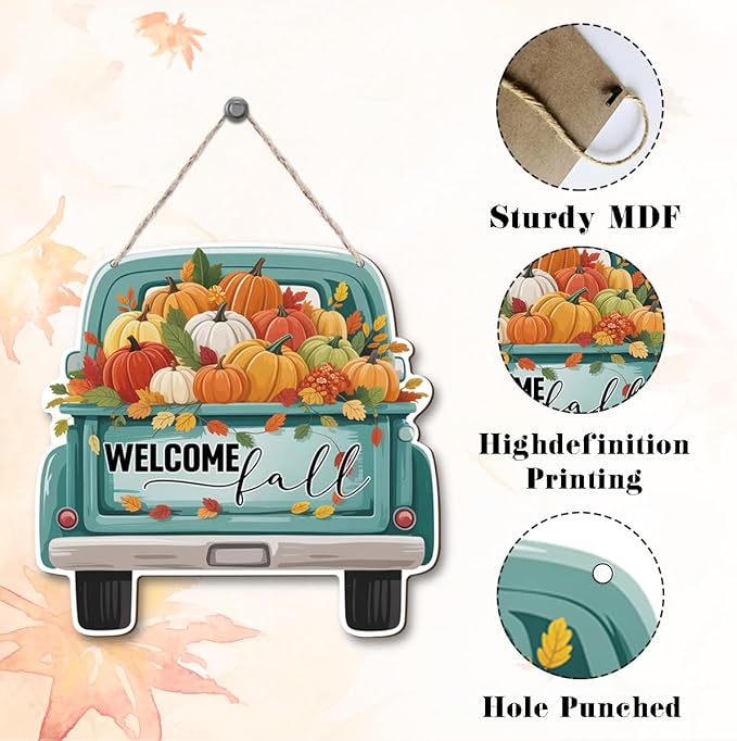 Welcome Fall Wood Hanging Truck Decoration, Autumn Wooden Signs, Rustic Thanksgiving Decoration, Home Interior And Exterior Decor, Autumn Harvest Thanksgiving Home Decor