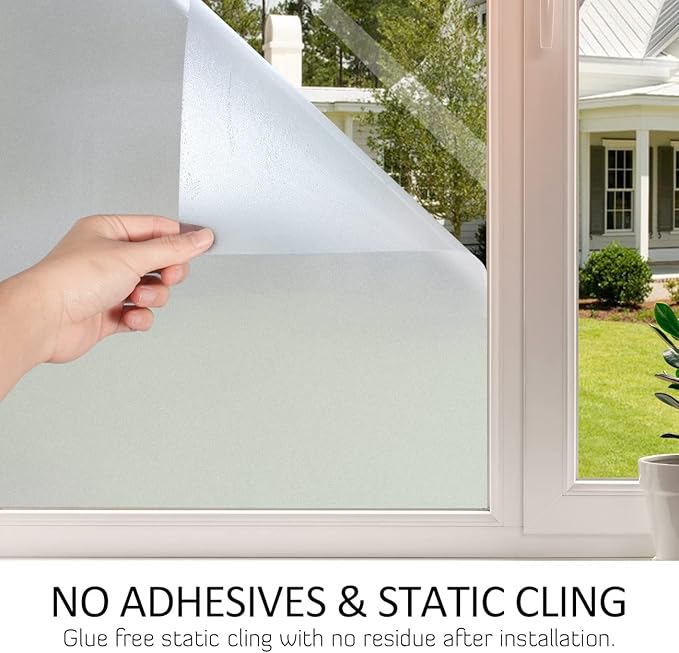 HIDBEA Frosted Window Privacy Film Heat Control UV Blocking, Static Cling Non-Adhesive Reusable Door coverings for Bathroom Home Office (Frosted 41.3 Inch x 19.6 Feet)