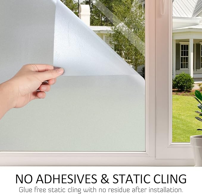 HIDBEA Frosted Window Privacy Film Heat Control UV Blocking, Static Cling Non-Adhesive Reusable Door coverings for Bathroom Home Office (Frosted 29.5 Inch x 13.1 Feet)