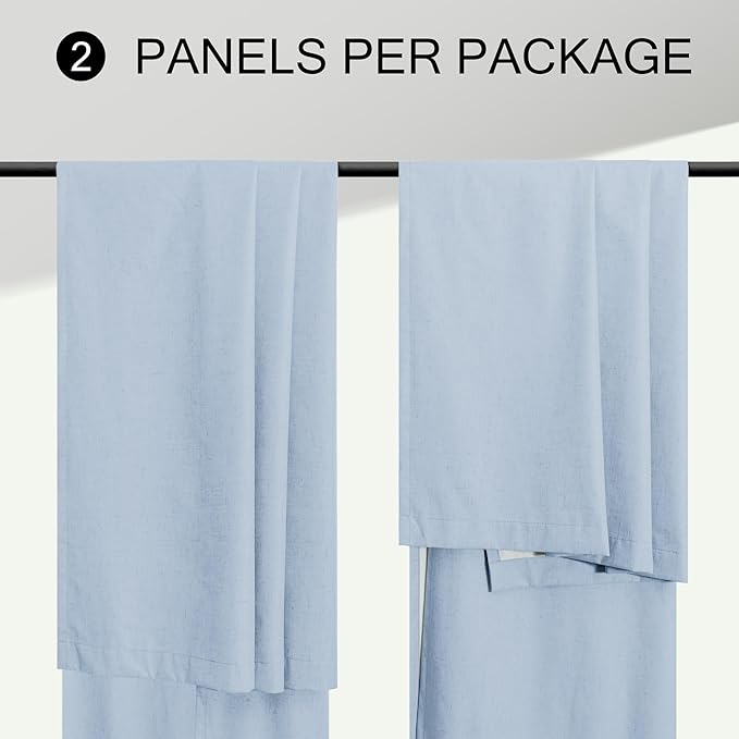 Light Blue Linen Curtains for Bedroom 63 Inch Length 2 Panel Cute Blackout Textured Darkening Light Heat Reducing Curtains for Kids Room Teen Girls Nursery Breakfast Nook Sky Blue Drape 63 Long Window